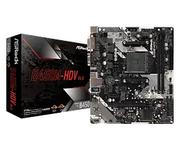 Материнська плата AsRock AM4 (B450) B450M-HDV R4.0, B450, 2xDDR4, Int.Video(CPU), 4xSATA3, 1xM.2, 1xPCI-E 16x 3.0, 1xPCI-E 1x 2.0, ALC887, RTL8111H, 6xUSB3.1/4xUSB2.0, VGA/DVI-D/HDMI, mATX