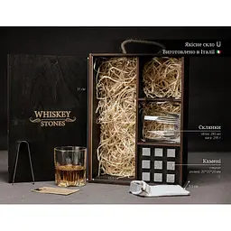 Подарунковий набір Whiskey Stones камені для віскі в дерев'яному пеналі №7 + 2 склянки Bormioli Rocco Selecta + щипці + мішечок - мініатюра 6