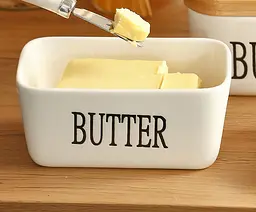 Маслянка керамічна біла з бамбуковою кришкою та ножем Butter 600 мл - мініатюра 5