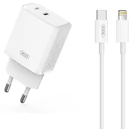 Сітчастий зарядний пристрій XO L145 double USB-L/USB-C 20W 3A with Lightning-Type-C cable Білий