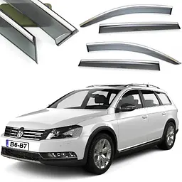 Дефлектори вікон вітровики Benke для Volkswagen Passat B6 / B7 Variant 2005- Хром Молдинг Із Нержавіючої Сталі 3D