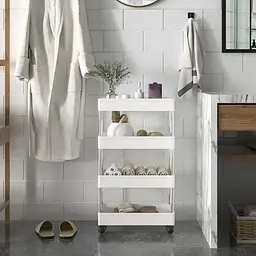 Пересувна підлогова полиця 39х12.5х80 см на коліщатках Bathroom Rack Біла 4 яруси XYX-2020A - мініатюра 3