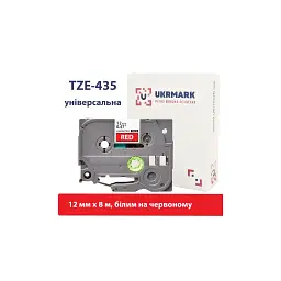 Стрічка для принтера етикеток UKRMARK B-T435P, ламінована, 12мм х 8м, white on red, аналог TZe435 (900784)