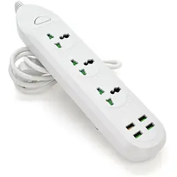 Мережевий фільтр ТВ-Т16, 3 розетки + 4 USB, 2 м, перетин 3х0,75мм, 3000W, White, Box