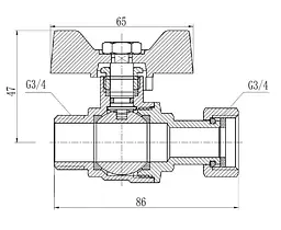 Кран кульовий Thermo Alliance Forte 3/4" ВЗ прямий, PN40, з накидною гайкою, метелик SF261W20 - мініатюра 4