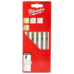 Полотна для лобзиків T301DL MILWAUKEE, 105х4,0мм, (5шт), (деревина, чистий різ)
