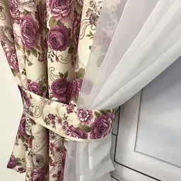 Коротка фіранка з атласу ішифону з фіолетовими квітами на тасьмі 1,8м на 4м. ALBO pbe0052818 - мініатюра 4