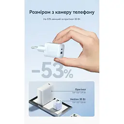 Зарядний пристрій Vention 1xUSB-C PD 30 Вт + 1xUSB QC 3.0 30 Вт GaN білий (FEQW0-EU) - мініатюра 6