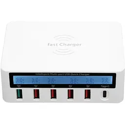 Зарядний пристрій Primo WLX-818F 1xUSB QC3.0 / 4xUSB / 1xType-C / бездротова зарядка Qi 10W / 50W (Max) White - мініатюра 4