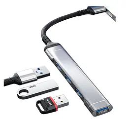 Розгалужувач Хаб 4 порти VEGGIEG VK-301 HUB USB 3.0 на USB 3.0 — 4 порти, 480Mbts, живлення від USB, 15cm
