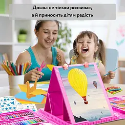 Дитячий набір для малювання з мольбертом 208 рожевий предметів. - мініатюра 9