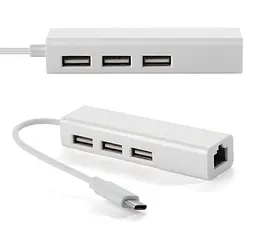 Хаб USB 2.0 Type-C -> 3xUSB 2.0 + RJ45 Fast Ethernet Білий - мініатюра 2