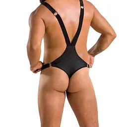 Чоловіче боді з люверсами Passion 028 HARRY XXL/XXXL Black, екошкіра, на шлейках - мініатюра 2