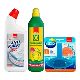 Набір Sano Засіб для чищення унітазів Anti Kalk WC, Засіб для миття туалету 00, Засіб для миття унітазу Персик (287621, 412481, 426964)