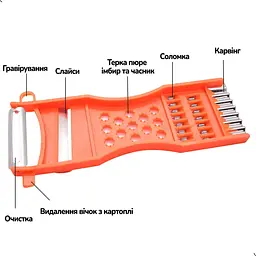 Ніж економка овочечистка для тонкого чищення овочів та фруктів + багатофункціональна терка з насадками 5 в 1, Kitchen Master Блакитний 86631 - мініатюра 7