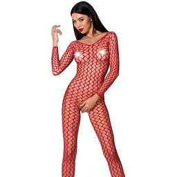 Бодістокінг Passion BS068 комбінезон велика сітка довгий рукав S/M/L red