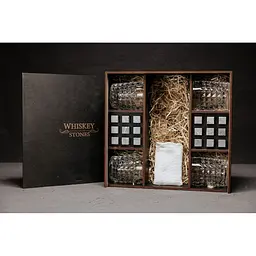 Подарунковий набір Whiskey Stones камені для віскі в дерев'яному пеналі №8 + 4 склянки Bohemia Diamond + щипці + мішечок - мініатюра 2