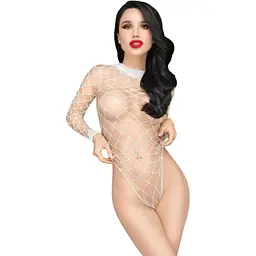 Боді Penthouse Scandalous White велика сітка високий комір довгі рукави XL