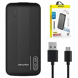 Павербанк 10000 мАг зовнішній акумулятор Power Bank USB Type-C портативний зарядний пристрій AWEI P20K