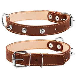 Нашийник для собак Collar, шкіряний, подвійний, з шипами, 38-50х2,5 см, коричневий - мініатюра 3