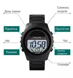Чоловічий наручний годинник Skmei 1585 із сонячною панеллю (Чорний) - мініатюра 9