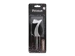 Свічка-цифра PELICAN "7" 5см срібло з блискітками арт.863317