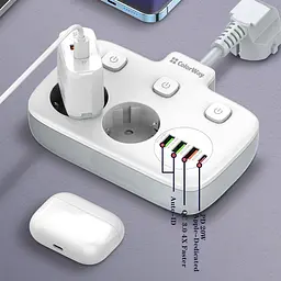 Мережевий фільтр ColorWay olorWay 2x220V/3xUSB-A/1xUSB-C (CW-CHE24PDW) - мініатюра 12