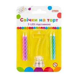 Свічка Maxi 4 шт. на торт з LED підставкою "7", що світиться (MX701007-7)