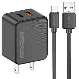 МЗП Amaya E113UC PD25W+QC3.0 (1USB-A/1C) + кабель USB to Type-C Black