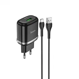 Мережевий зарядний пристрій Hoco N3 Special single port 1 USB, QC3.0 + USB Cable Type-C 3A Black - мініатюра 5
