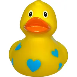Качка FunnyDucks Жовта у блакитних сердечках (0905)