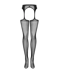 Сітчасті панчохи-стокінги зі стрілкою Obsessive Garter stockings S314 S/M/L, чорні, імітація гартері - мініатюра 5