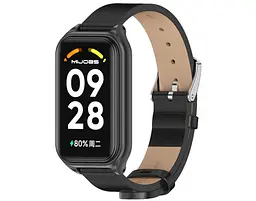 Шкіряний ремінець Mijobs для фітнес браслета Xiaomi Mi Smart Band 8 Active Black - мініатюра 2