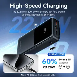 Батарея універсальна Vention 20000 mAh 22.5W with Built-in USB-C and Lightning Cables (FHPB0) - мініатюра 9