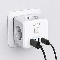 Мережевий фільтр, трійник LENCENT | 3 розетки | 3 USB порта | 1 Type-С | швидка зарядка - мініатюра 5