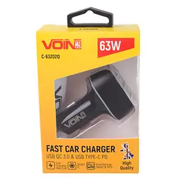 Автомобільний зарядний пристрій Voin 63W 1USB QC3.0 18W + 1PD 45W 12/24V (C-63202Q) - мініатюра 5
