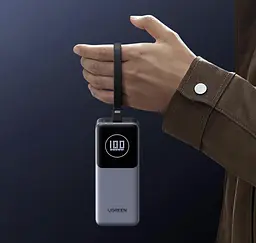 Power Bank Ugreen Nexode PB723 20000mah 130W Built-In USB-C Cable LED Gray (55365B) UA - мініатюра 3