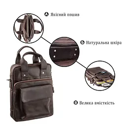 Вінтажна сумка під А4 вертикального формату в матовій шкірі 11166 SHVIGEL коричневий - мініатюра 4