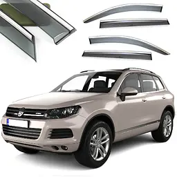 Дефлектори вікон вітровики Benke для Volkswagen Touareg II 2010-2018 Хром Молдинг З Нержавіючої Сталі 3D (BVWTR1123-W/S)