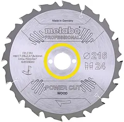 Диск пильний Power Cut Wood - Professional 216х30мм 24 зубців Metabo hoz0013926