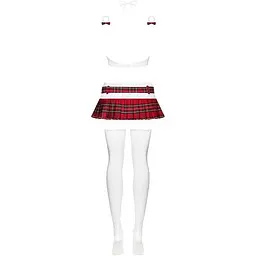 Еротичний костюм школярки з міні-спідницею Obsessive Schooly 5pcs costume біло-червоний S/M - мініатюра 6
