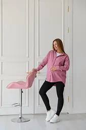 Жіноча сорочка для вагітних стилю oversize з мікровельвету Varna розмір L-XL Lullababe пудрова - мініатюра 2