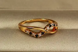 Кільце Xuping Jewelry бантик з чорними каменями дитяче або фалангове р 14 золотисте