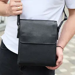 Сумка месенджер 21.5x25x7 шкіряна барсетка для чоловіків Tiding Bag 35775 чорна 215 мм - мініатюра 9