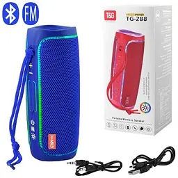 Портативна акумуляторна колонка 10W Bluetooth BT/USB/TF/FM з ремінцем та світломузикою 16см TG 288 синя - мініатюра 2
