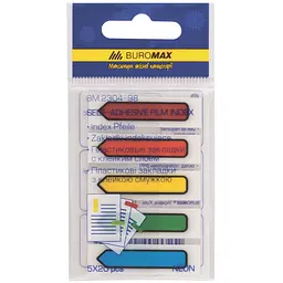 Закладки пластиковые с клеящим слоем Buromax Neon 45x12 мм 100 шт. (BM.2304-98)