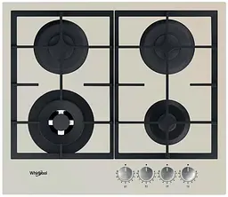 Whirlpool Варильна поверхня газова, 60см, чугун, конфорка з підвійним рядом полум'я, бежевий