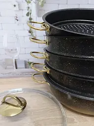 Мантоварка-пароварка з антипригарним покриттям O.M.S. Collection 6091 C-28 см 5,8 л Black-Gold - мініатюра 5