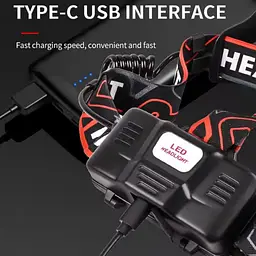 Ліхтар налобний акумуляторний power bank ЗУ Type-C zoom FLUORESCENCE 8083 PM10-TG+COB 2x18650 - мініатюра 3