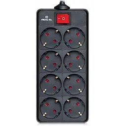 Мережевий фільтр живлення REAL-EL REAL-EL RS-8 PROTECT, 3m, black (EL122300022)